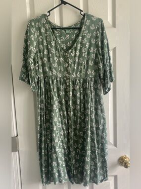 April Cornell green floral bell sleeve button down dress Medium